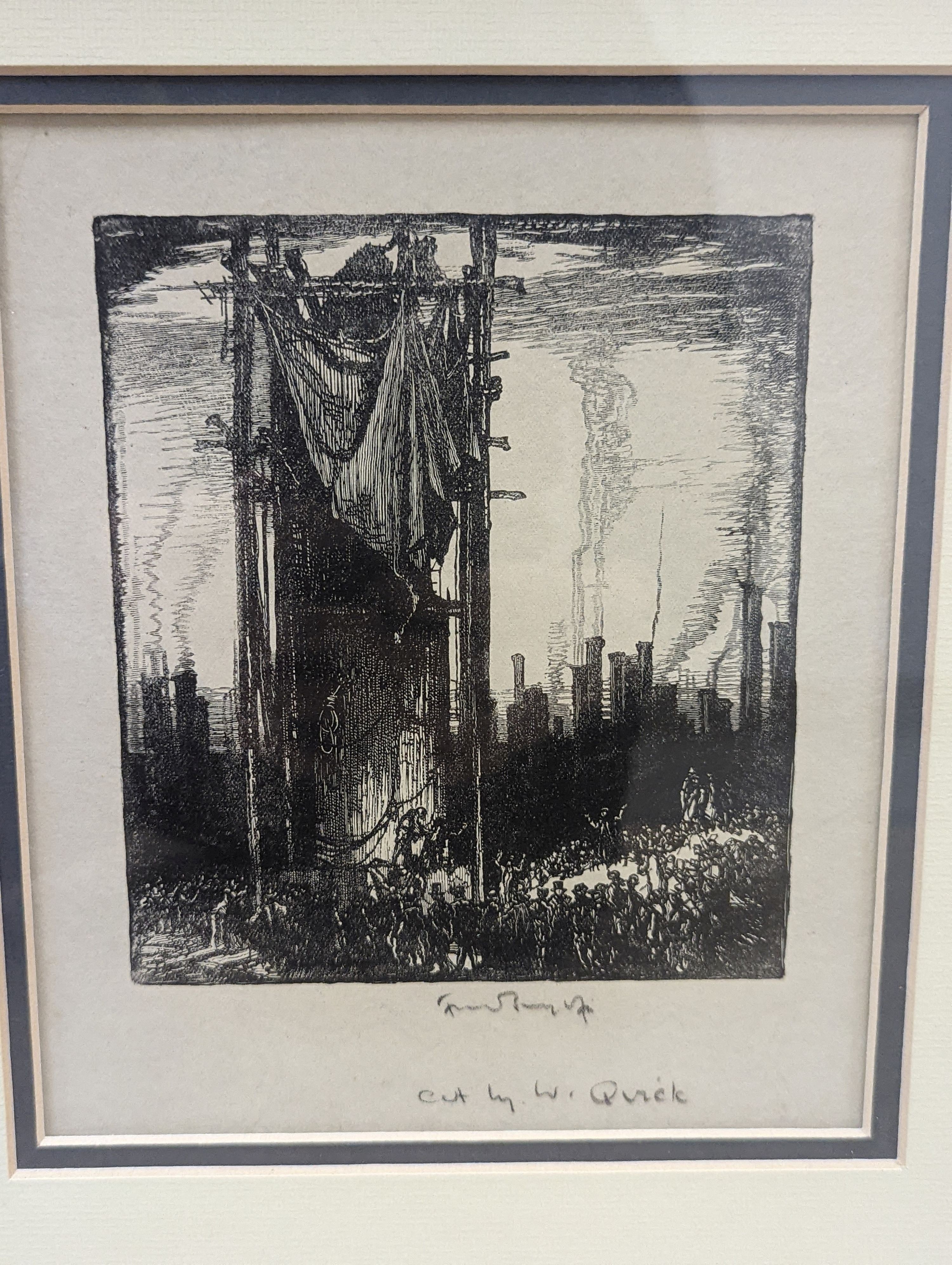 Frank William Brangwyn (1867-1956), two monochrome prints, 14 x 12.5cm, 9 x 12.5cm
